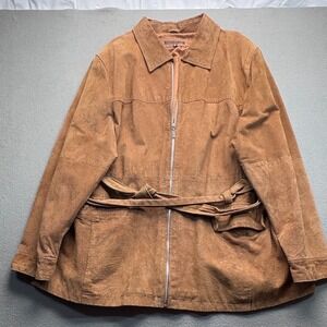 Hypo Active Tan Genuine Leather Suede Belted Zip Front Jacket Plus Size 3X